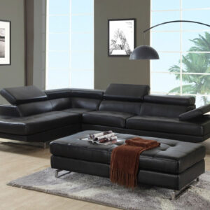 101' X 124' X 37' Black Velvet Upholstery Wood Leg Sectional Sofa
