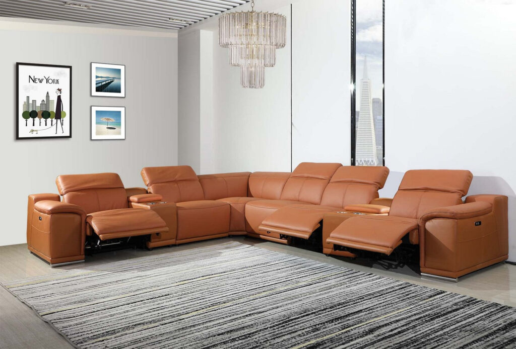 154″ X 200″ X 162″.2 Camel Power Reclining 8PC Sectional