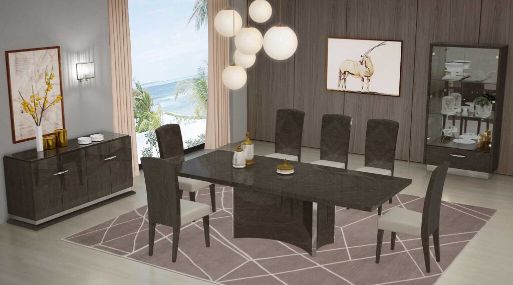 57″ X 64.5″ X 130.5″ Gray  Dining Table and 6Pcs Chair Set