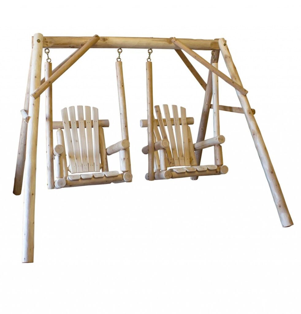 87″ X 70″ X 65″  Natural Wood Double Chair Swing