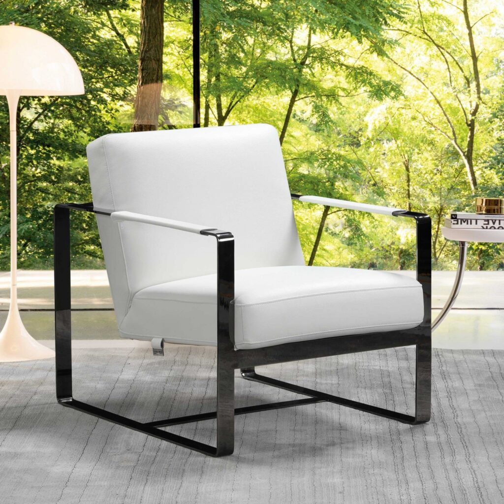 28″ X 35″ X 31″ White Leather Accent Chair