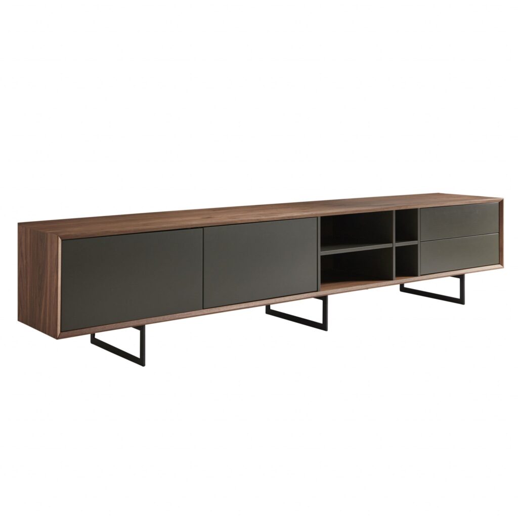 95″ Media TV Stand in Walnut and Dark Gray