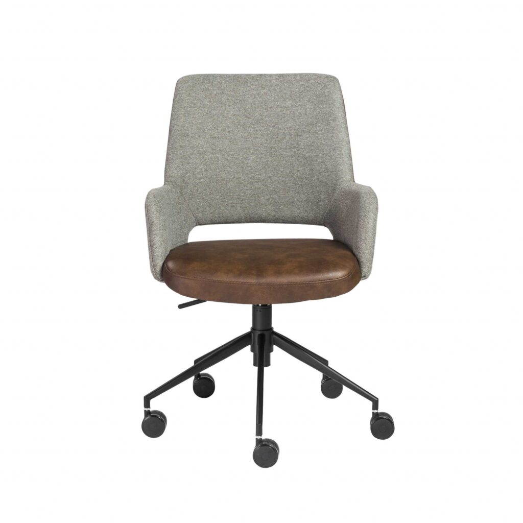 21.26″ X 25.60″ X 37.21″ Tilt Office Chair in Gray Fabric and Light Brown Leatherette with Black Base