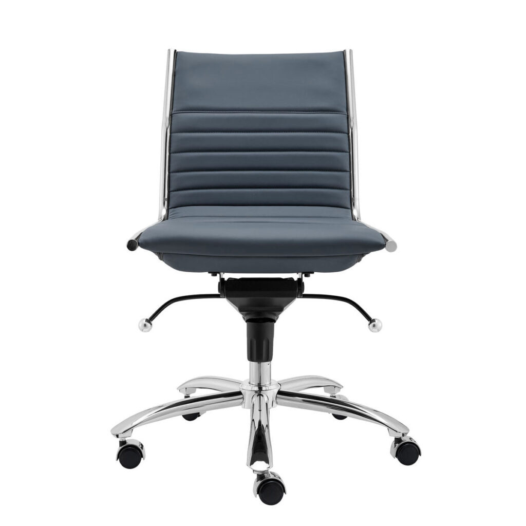26.38″ X 25.99″ X 38.19″ Low Back Office Chair without Armrests in Blue with Chromed Steel Base