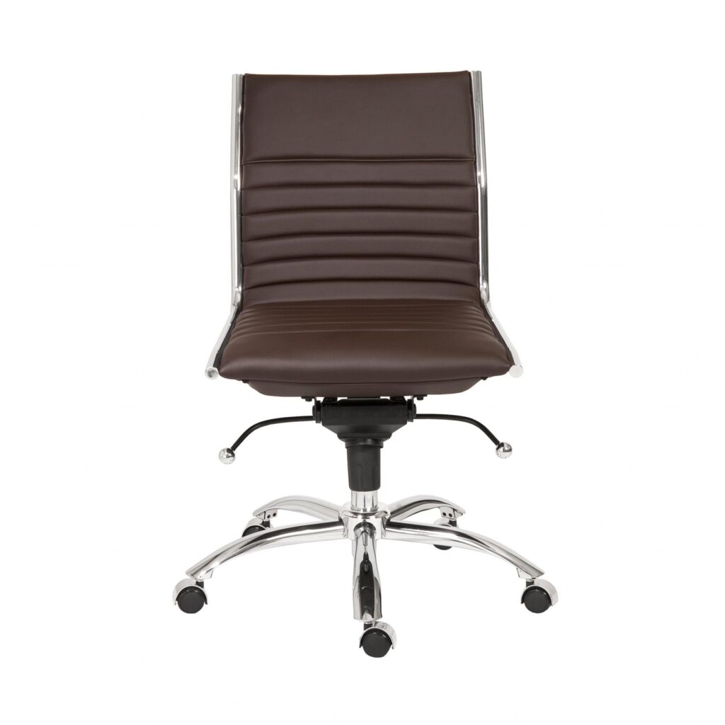 26.38″ X 25.99″ X 38.19″ Low Back Office Chair without Armrests in Brown with Chromed Steel Base