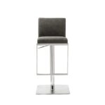 Sleek Dark Gray Faux Leather Adjustable Bar Stool