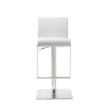Sleek White Faux Leather Adjustable Bar Stool