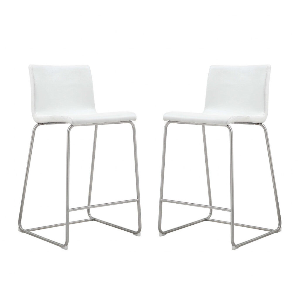 Set of 2 White Faux Leather Low Back Counter Stools