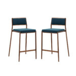 Set of 2 Luxury Teal Blue and Brushed Gold Counter Stools