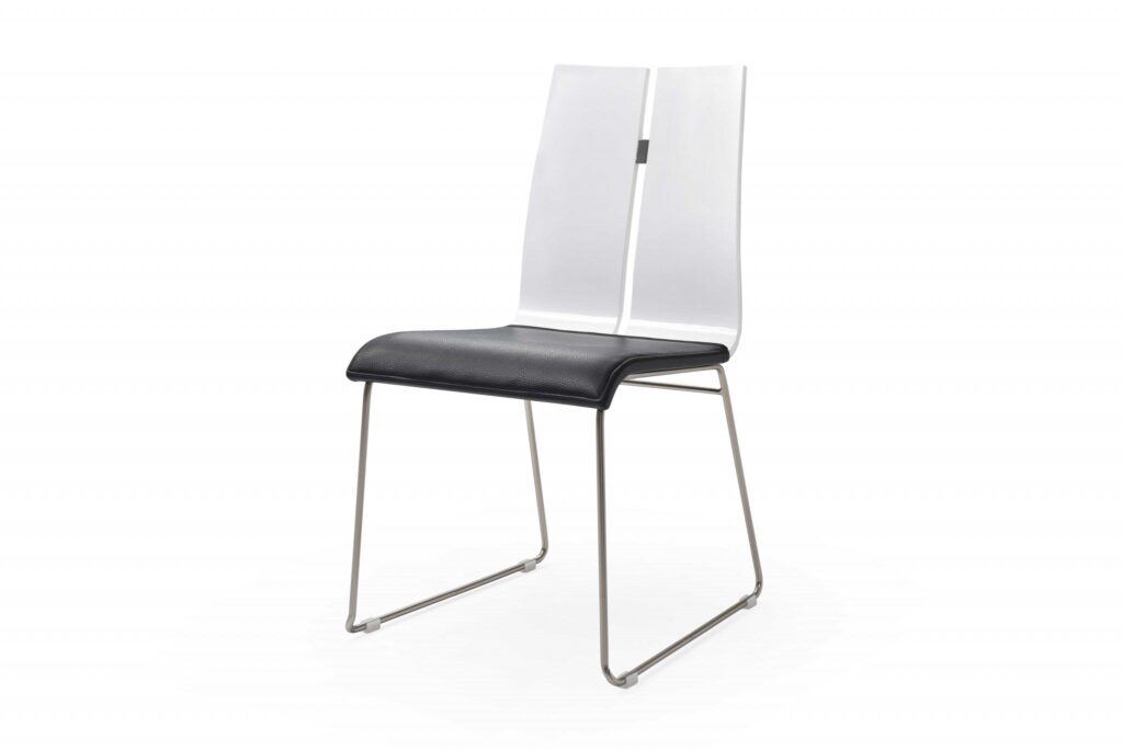 White and Black Faux Leather Metal Dining Chair