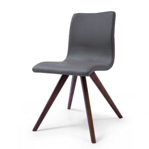 Set of Two Leaf Light Gray Fabric and Black Dining Chairs