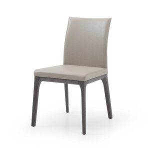 Natural Walnut and Black Faux Leather Metal Dining Chair