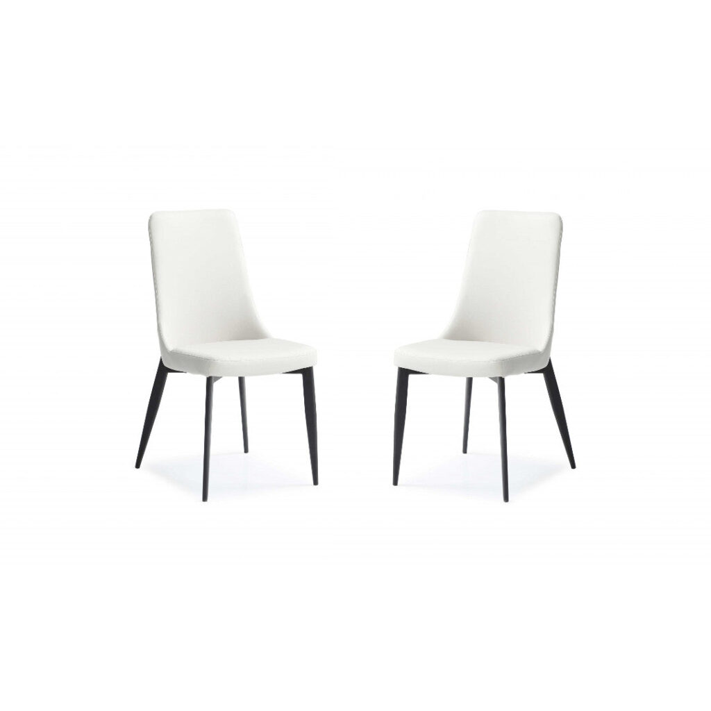 Set of 2 White Faux Leather Metal Dining Chairs
