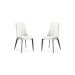 Set of 2 White Faux Leather Metal Dining Chairs