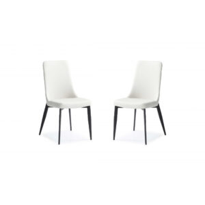 Set of 2 White Faux Leather Metal Dining Chairs
