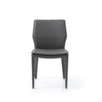 Set of 2 Dark Faux Leather   Metal Dining Chairs