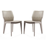 Set of 2 Gray Faux Leather Metal Dining Chairs