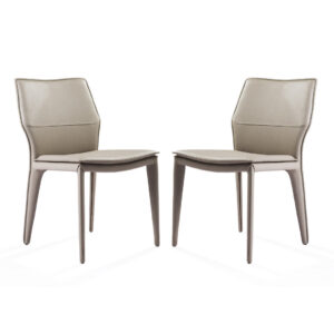 Set of 2 Dark Faux Leather   Metal Dining Chairs
