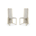 Set of 2 Ultra Modern Beige Suede and Gold Dining Chairs