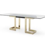 87 X 39 X 30 Polished Gold Glass Stainless Steel Dining Table