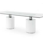94 X 39 X 30 White Glass Stainless Steel Dining Table