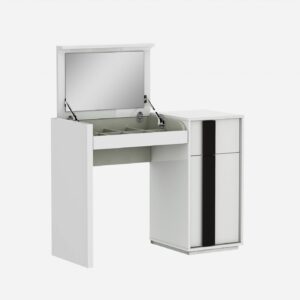 White Pantry Cabinet with Two Door Panels and Side Open Shelves