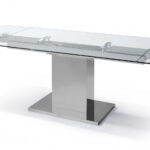 55 X 35 X 30 clear Glass Stainless Steel Extendable Dining Table