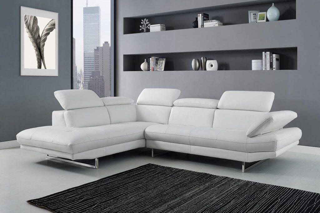 110″ X 88″ X 29″/37″ White Leather Sectional