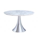 43 X 43 X 30 White Marble Stainless Steel Round Dining Table