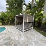 79 X 79 X 79 Taupe Fabric or Aluminum Love Seat