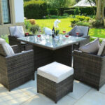 101″ X 49″ X 45″ Brown 9Piece Square Outdoor Dining Set with Beige Cushions