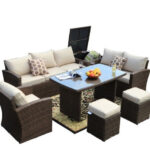 179.85″ X 31.89″ 32.68″ Brown 7Piece Steel Outdoor Sectional Sofa Set with Ottomans and Storage Box