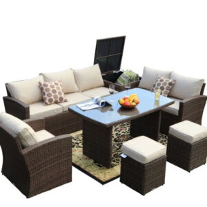118.56" X 31.59" X 14.82" Brown 6-Piece Patio Conversation Set with Cushions and Storage Boxs