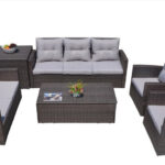 118.56″ X 31.59″ X 14.82″ Brown 6-Piece Patio Conversation Set with Cushions and Storage Boxs