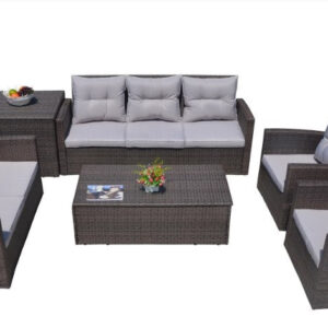 118.56" X 31.59" X 14.82" Brown 6-Piece Patio Conversation Set with Cushions and Storage Boxs