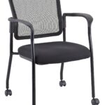 Black Mesh Fabric Rolling Guest Arm Chair
