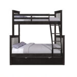 Contemporary Black Finish Twin over Full Bunk Bed with Trundle