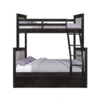 Contemporary Charcoal Black Finish Twin over Full Bunk Bed with Storage