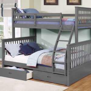 Contemporary Charcoal Black Finish Twin over Full Bunk Bed