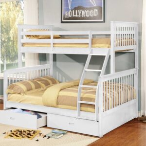 Contemporary Walnut Finish Twin over Full Bunk Bed with Storage