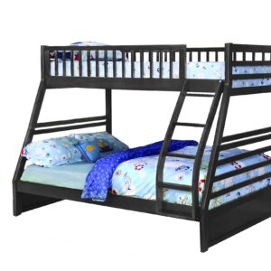 Contemporary Charcoal Black Finish Twin over Full Bunk Bed