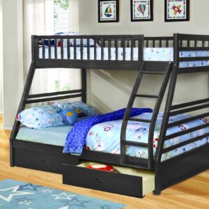 Contemporary Charcoal Black Finish Twin over Full Bunk Bed