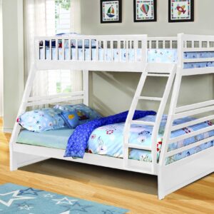Contemporary Walnut Finish Twin over Full Bunk Bed with Storage