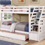 White Finish Twin over Twin Staircase Bunk Bed with Trundle and Storage
