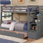 Gray Finish Twin over Twin Staircase Bunk Bed with Trundle and Storage