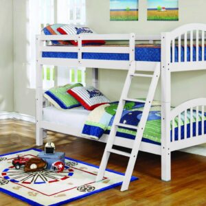 Traditional White Finish Twin over Twin  Arched Wood Bunk Bed with 2 Drawers