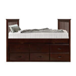 Cherry Brown Finish Twin Captain Bed with Trundle and Storage