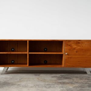 Modern White and Natural Asymmetrical TV Stand