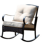 25″ X 33″ X 34″ Black Steel Patio Rocking Chair with Beige Cushions