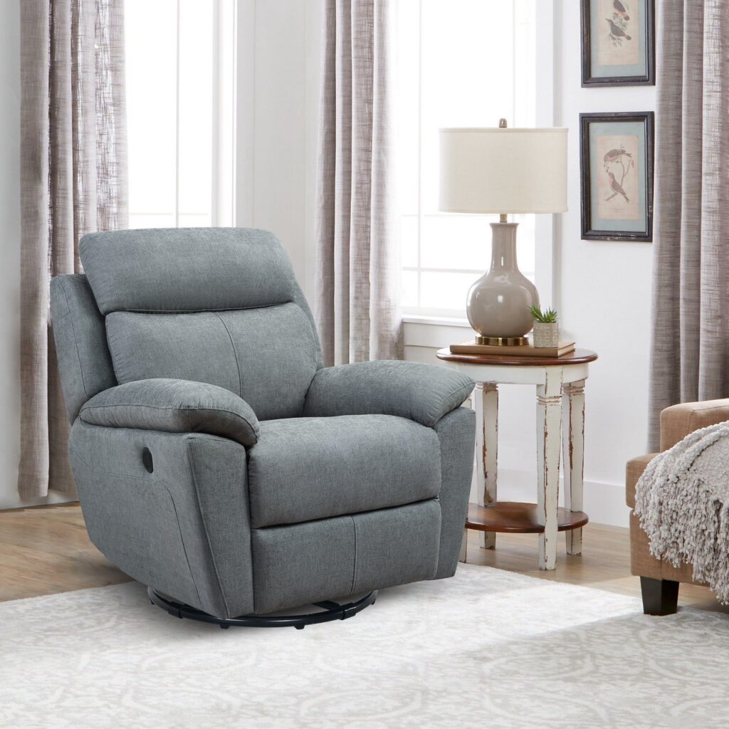 35.43″ X 39.37″ X 39.8″ Grey Green Fabric Glider & Swivel Power Recliner with USB port
